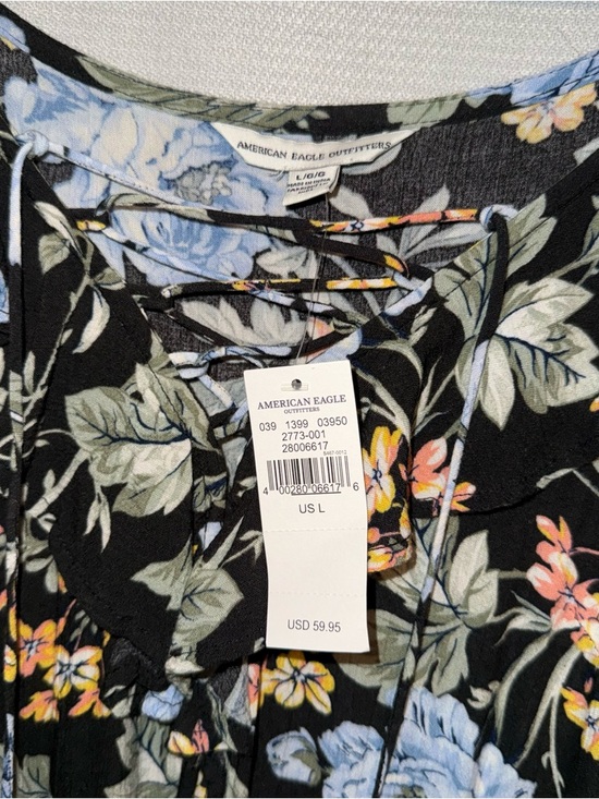 American Eagle Outfitters Black Maxi Dress with Blue and Yellow Floral Print - Picture 3 of 12